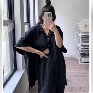 Boheme Goods Black Linen Short Sleeve Oxford Shirt XS S